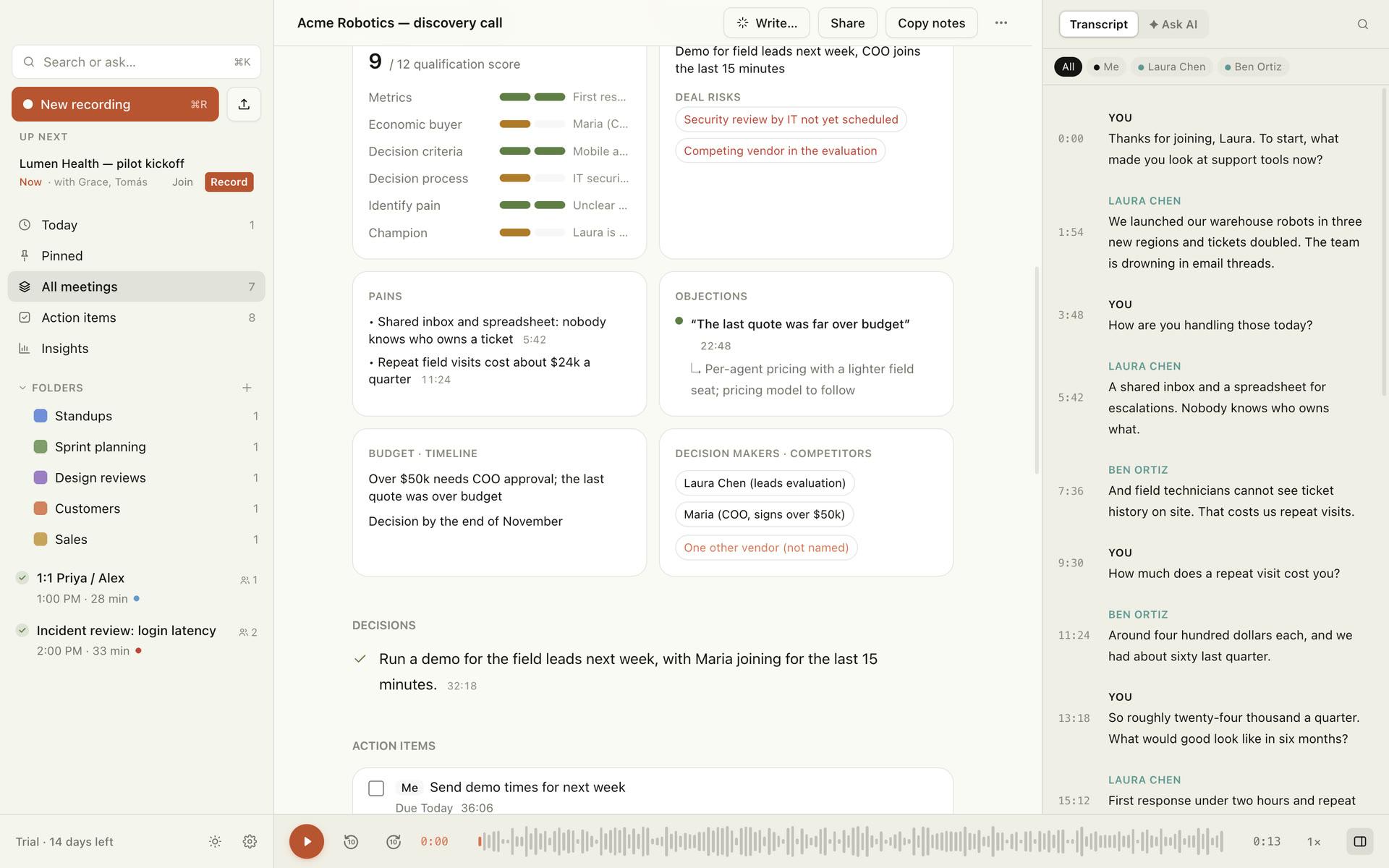 A scorecard filled from what the buyer said.
